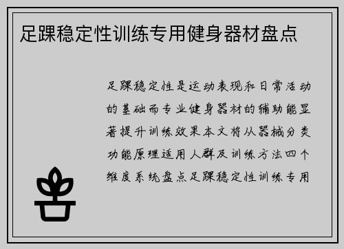 足踝稳定性训练专用健身器材盘点
