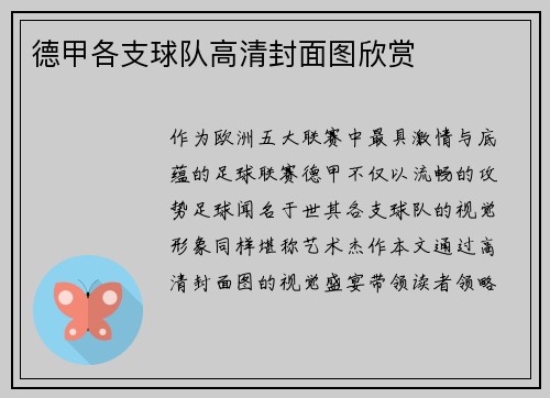 德甲各支球队高清封面图欣赏