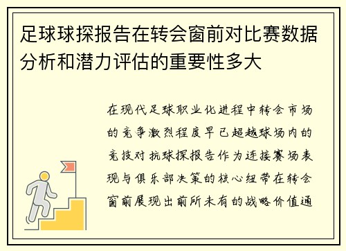 足球球探报告在转会窗前对比赛数据分析和潜力评估的重要性多大